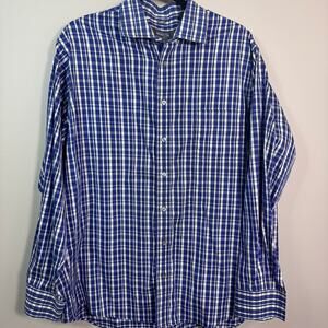 Kenneth Cole Reaction Men's Blue/White Plaid Dress Shirt Size XL 17-17.5/34-35